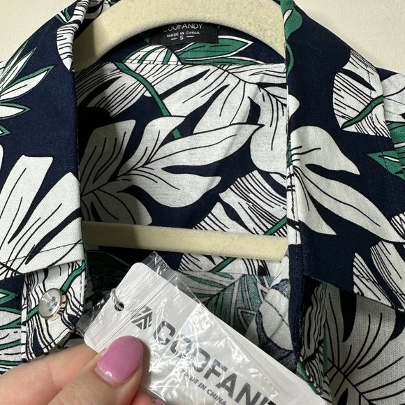 COOFANDY Tropical Palm Short Sleeve Button Front Shirt Men's Small NEW - Picture 2 of 4